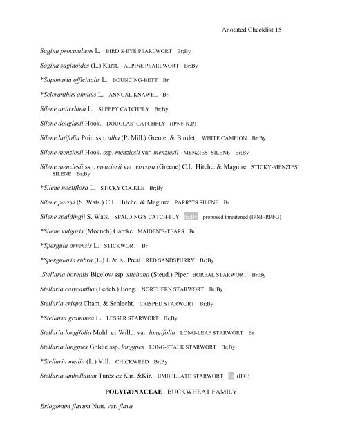 checklist of vascular plants of bonner and boundary - Kinnikinnick ...