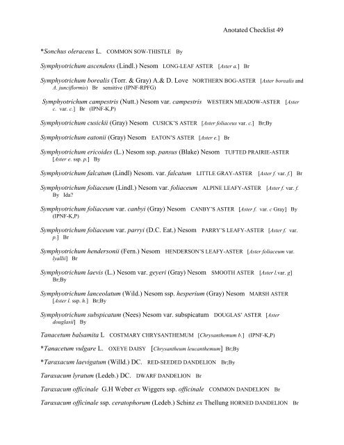 checklist of vascular plants of bonner and boundary - Kinnikinnick ...