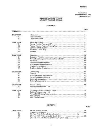 Unmanned Aerial Vehicle Aircrew Training Manual Contents