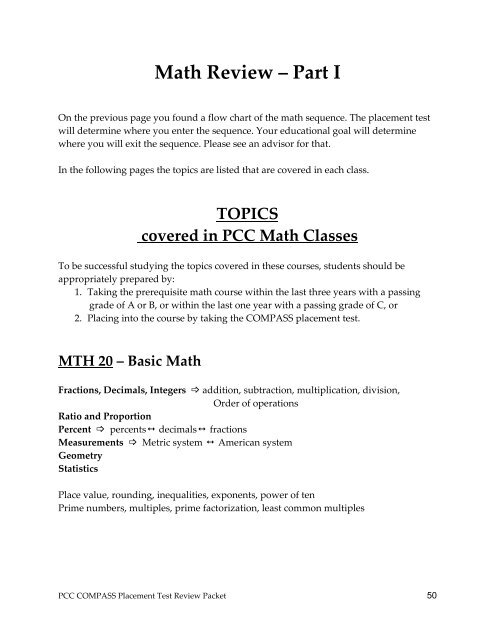 COMPASS Placement Test Review Packet - Portland Community ...