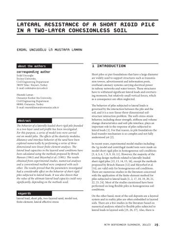 LATERAL RESISTANCE OF A SHORT RIGID PILE IN A TWO ...