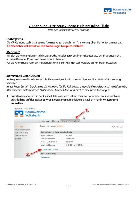 VR-Kennung - Hannoversche Volksbank eG