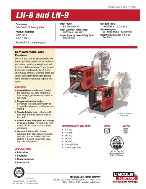 E8 30 Ln 8 And Ln 9 Semiautomatic Wire Feeders Lincoln Electric