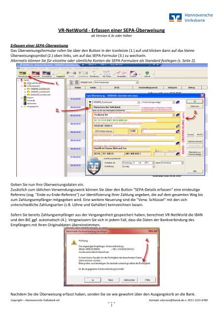 Erfassen einer SEPA-Überweisung - Hannoversche Volksbank eG