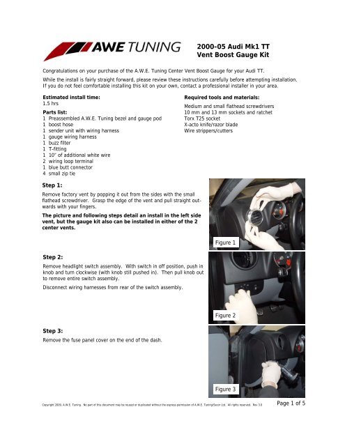 2000-05 Audi Mk1 TT Vent Boost Gauge - AWE Tuning
