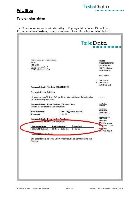 FritzBox Telefon einrichten - TeleData