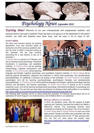 Psychology News - Sept 2012 - Anglia Ruskin University