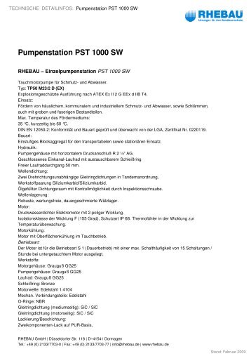 Techn.DetailsPumpenstation PST 1000 SW einzel - Rhebau GmbH