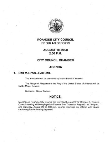 ROANOKE ClTY COUN,ClL REGULAR SESSION - City of Roanoke ...