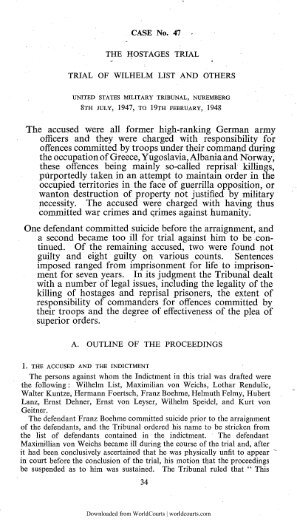 The Hostages Trial, Trial of Wilhelm List and Others, Case No. 47 ...