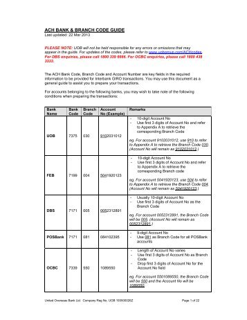 ACH BANK & BRANCH CODE GUIDE - United Overseas Bank