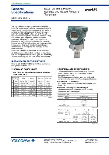 EJX610A and EJX630A general specifications