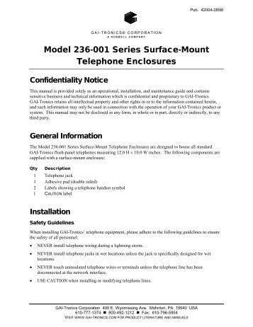 Model 236-001 Series Surface-Mount Telephone ... - GAI-Tronics