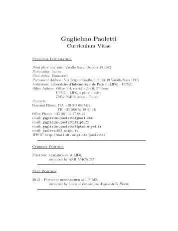 Guglielmo Paoletti: Curriculum Vitae