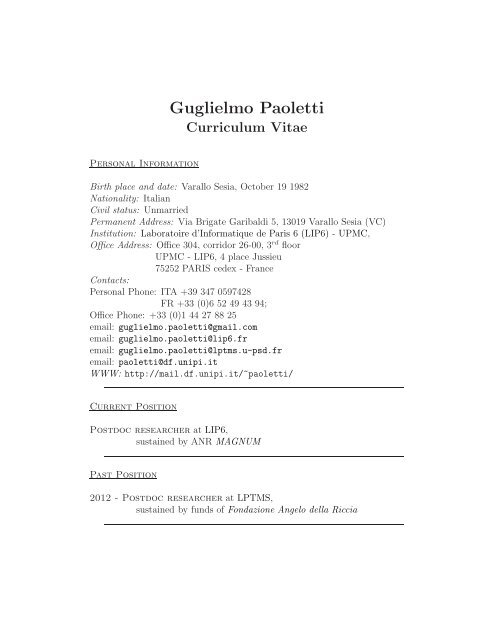 Guglielmo Paoletti: Curriculum Vitae