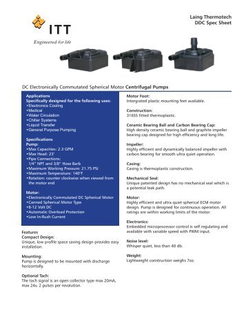 Laing Thermotech DDC Spec Sheet DC Electronically Commutated ...