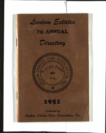 Leedom Estates Directory 1951 - the Ridley Township History