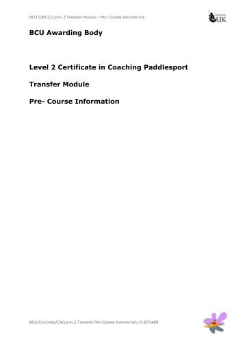 (UKCC) Level 2 Transfer Pre-course Information - Canoe England