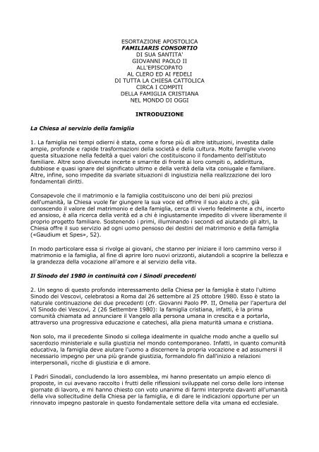 ESORTAZIONE APOSTOLICA FAMILIARIS CONSORTIO ... - Paoline