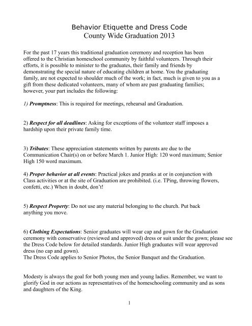 Behavior Etiquette And Dress Code Agreement Santa Clara