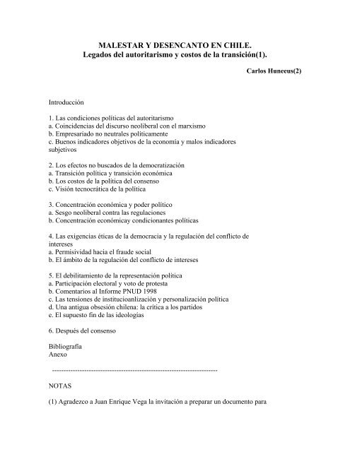 Malestar y Desencanto en Chile - Desarrollo Humano en Chile