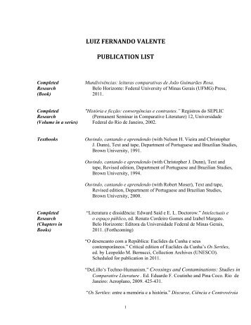 luiz fernando valente publication list - Research - Brown University