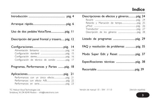 Especificaciones técnicas - TC-Helicon