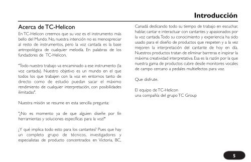 Especificaciones técnicas - TC-Helicon
