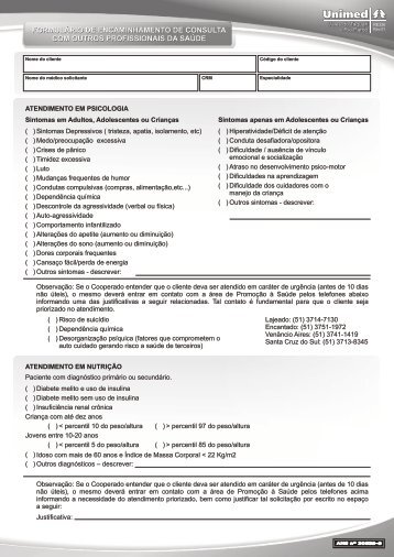 Formulário Encamin de consulta com outros profissionais ... - Unimed