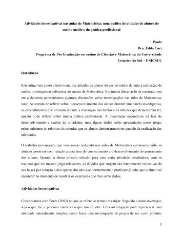 1 Atividades investigativas nas aulas de Matemática ... - FaE UFMG