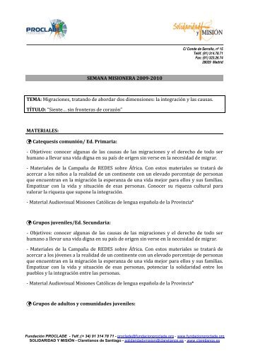 SEMANA MISIONERA 2009-2010 TEMA: Migraciones, tratando de ...