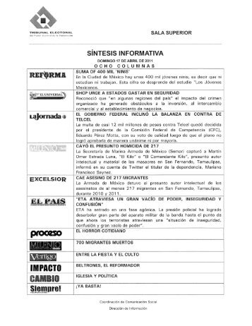 síntesis informativa - Tribunal Electoral del Poder Judicial de la ...