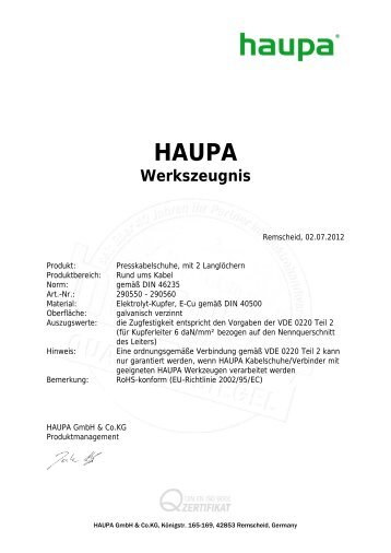 Presskabelschuhe Langloch - Haupa