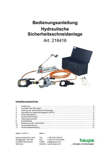 Bedienungsanleitung Hydraulische ... - Haupa