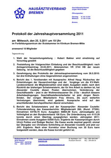 25.05.2011 Jahreshauptversammlung - Hausärzteverband Bremen eV