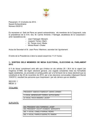 Acta extraordinària 31/10/2012 - Passanant i Belltall
