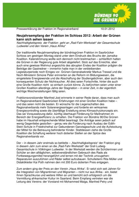 Neujahrsempfang der Fraktion im Schloss 2012 ... - HausAfrika.de