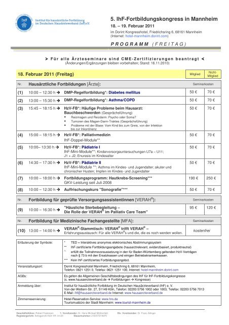 5. IhF-Fortbildungskongress in Mannheim - Hausärzteverband ...