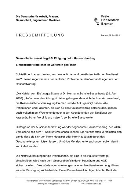 PRESSEMITTEILUNG - Hausärzteverband Bremen eV
