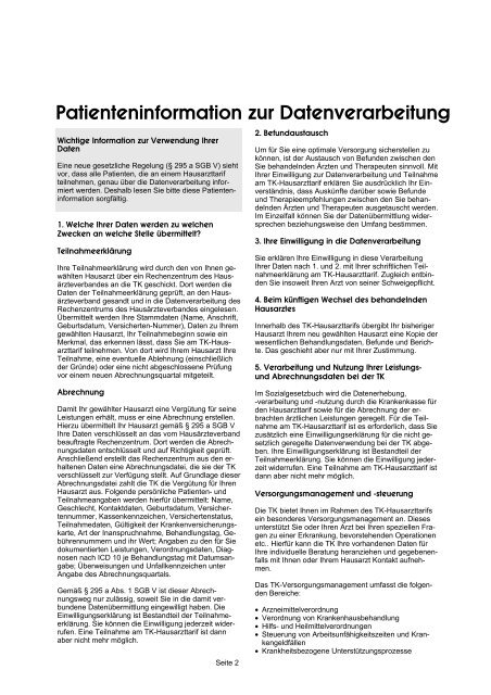 Patienteninformation zum TK-Hausarzttarif - Hausärzteverband ...