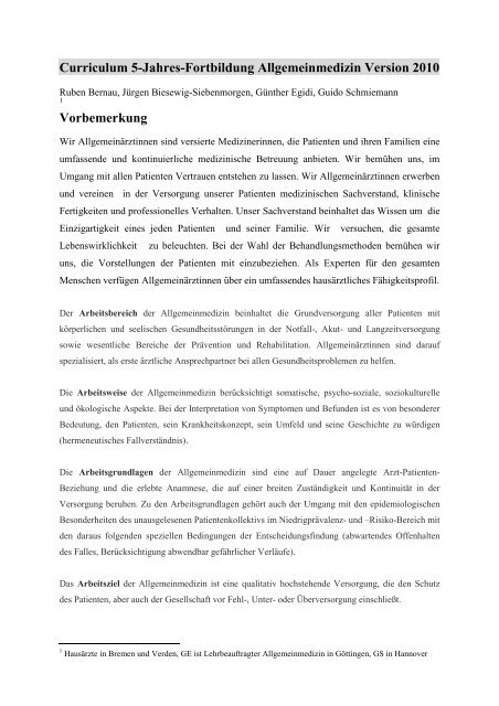 Fortbildungs-Curriculum Allgemeinmedizin - Hausärzteverband ...