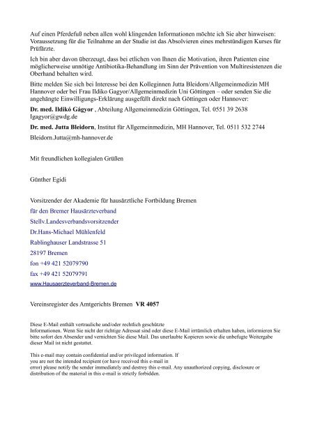 Anschreiben - Hausärzteverband Bremen eV