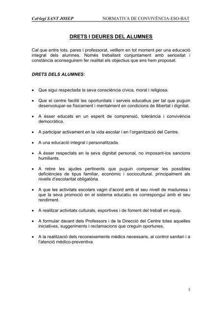 Normativa de convivència 2012-2013 (ESO-BAT) - Col·legi Sant Josep