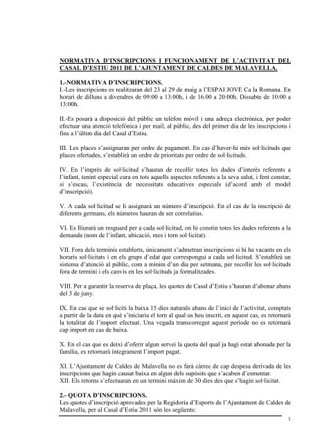 normativa d'inscripcions i funcionament de l'activitat del casal d'estiu ...