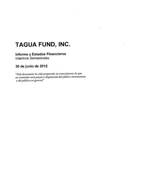 TAGUA FUND, INC. - Bolsa de Valores de Panamá