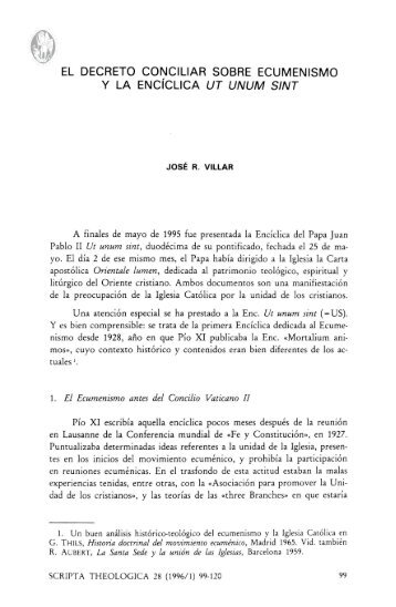 EL DECRETO CONCILIAR SOBRE ECUMENISMO y LA ...