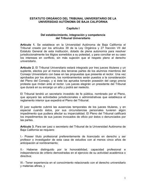 Estatuto Orgánico del Tribunal Universitario de la UABC - Secretaría ...
