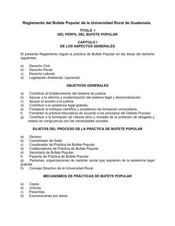 Reglamento del Bufete Popular - Universidad Rural de Guatemala