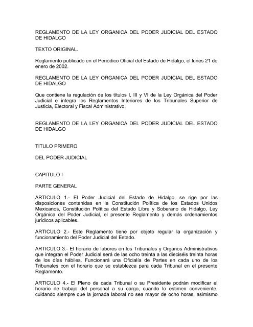 reglamento de la ley organica del poder judicial del estado de hidalgo