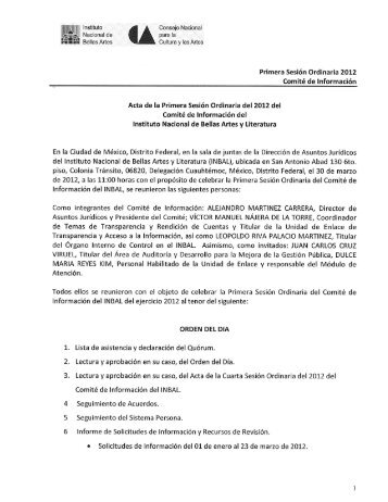 Acta de la 1a. Sesión 2012, lista de asistencia, seguimiento de ...